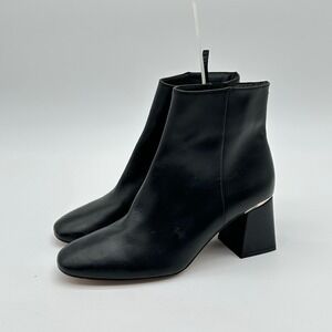 Ted Baker Ankle Booties 39 1/2 US 9 Side Zip Block Heel Gold Hardware Square Toe